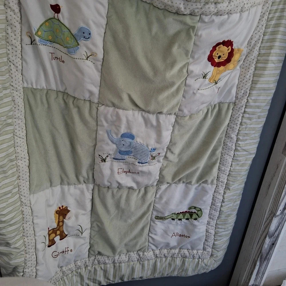 Vtg Y2K Kidsline Zanzibar Safari Animal Embroidered Patchwork Quilt Baby Blanket